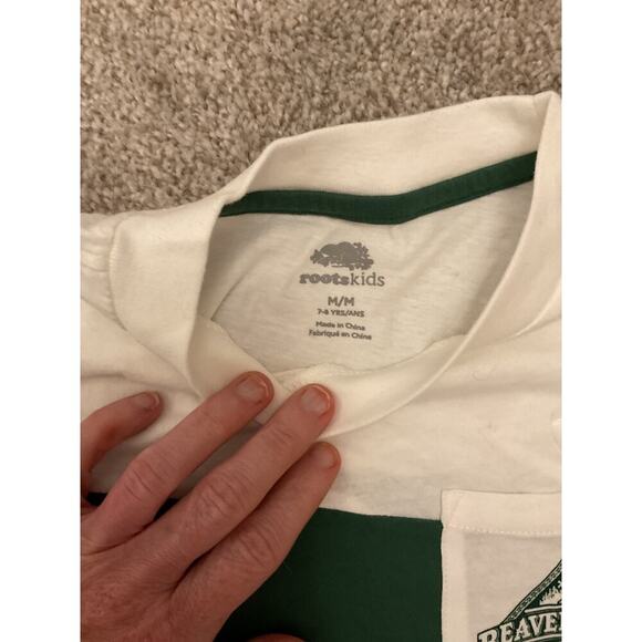 NWOT Roots Kids Beaver Canoe Color Block 100% Organic Cotton tee, M (7/8 yrs) - Picture 4 of 5